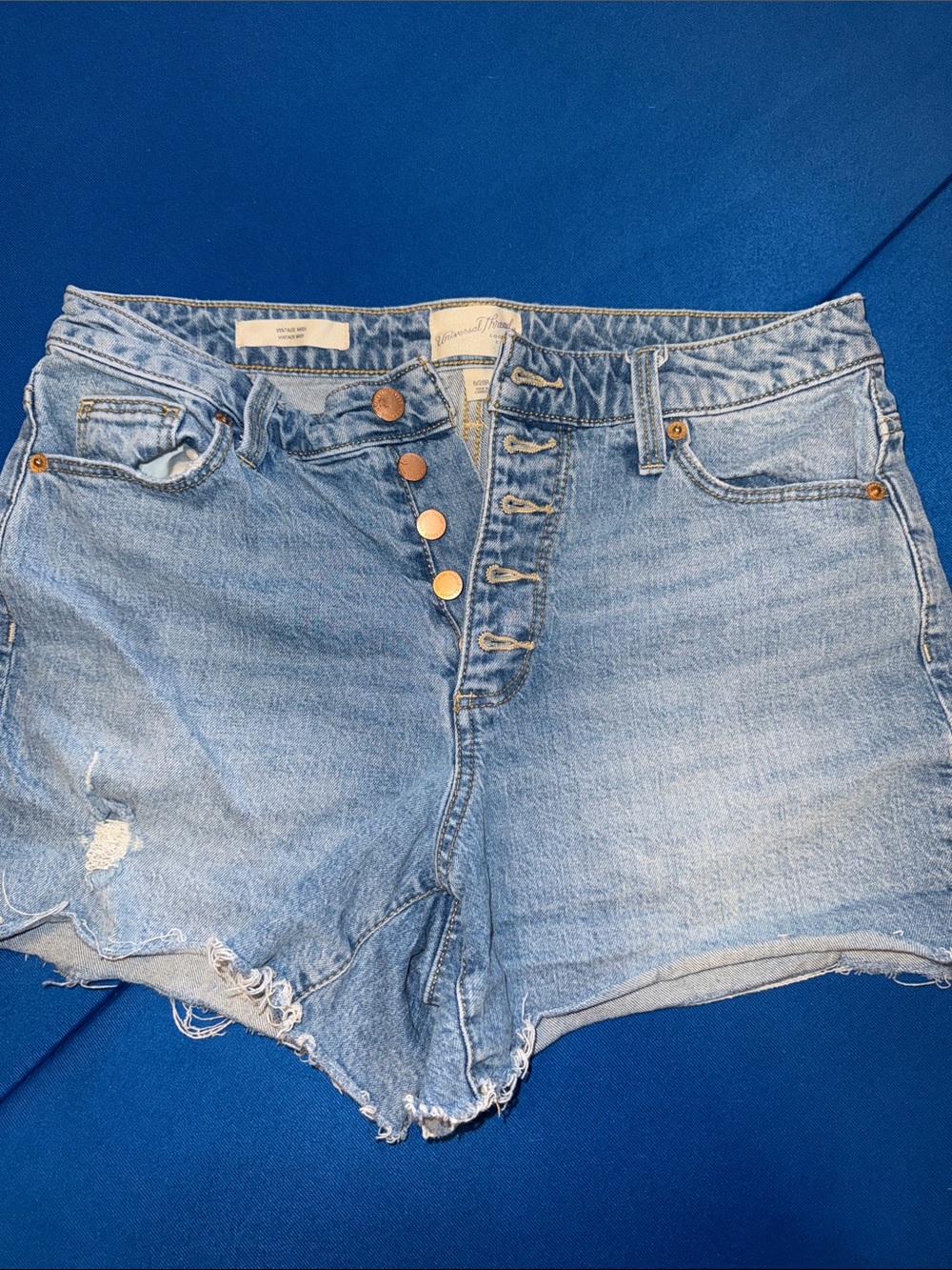 Universal Thread Medium Blue High-Rise Button-Fly Denim Cutoff Shorts